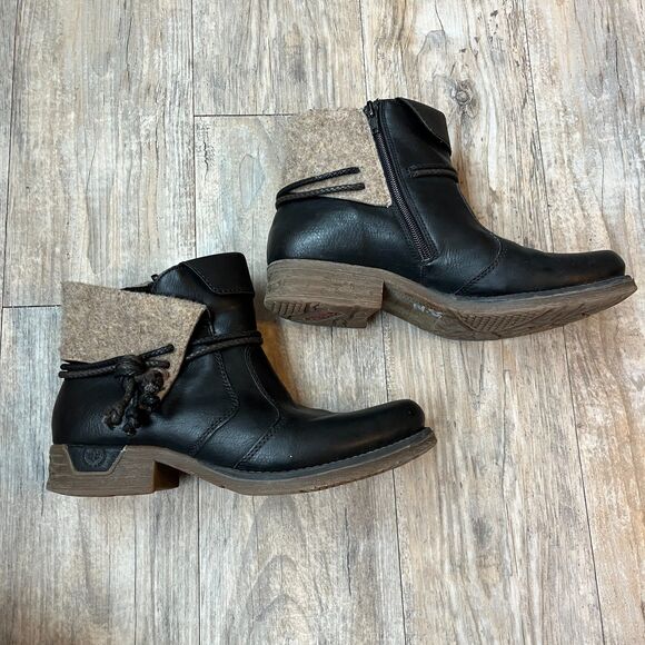 Rieker Boots Womens 41 Ankle Bootie Black Casual Comfort Round Toe Block Heels - Picture 3 of 12